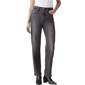 Levis Premium Ribcage Straight Ankle Jeans in Gray/Black Denim High Rise W26xL27